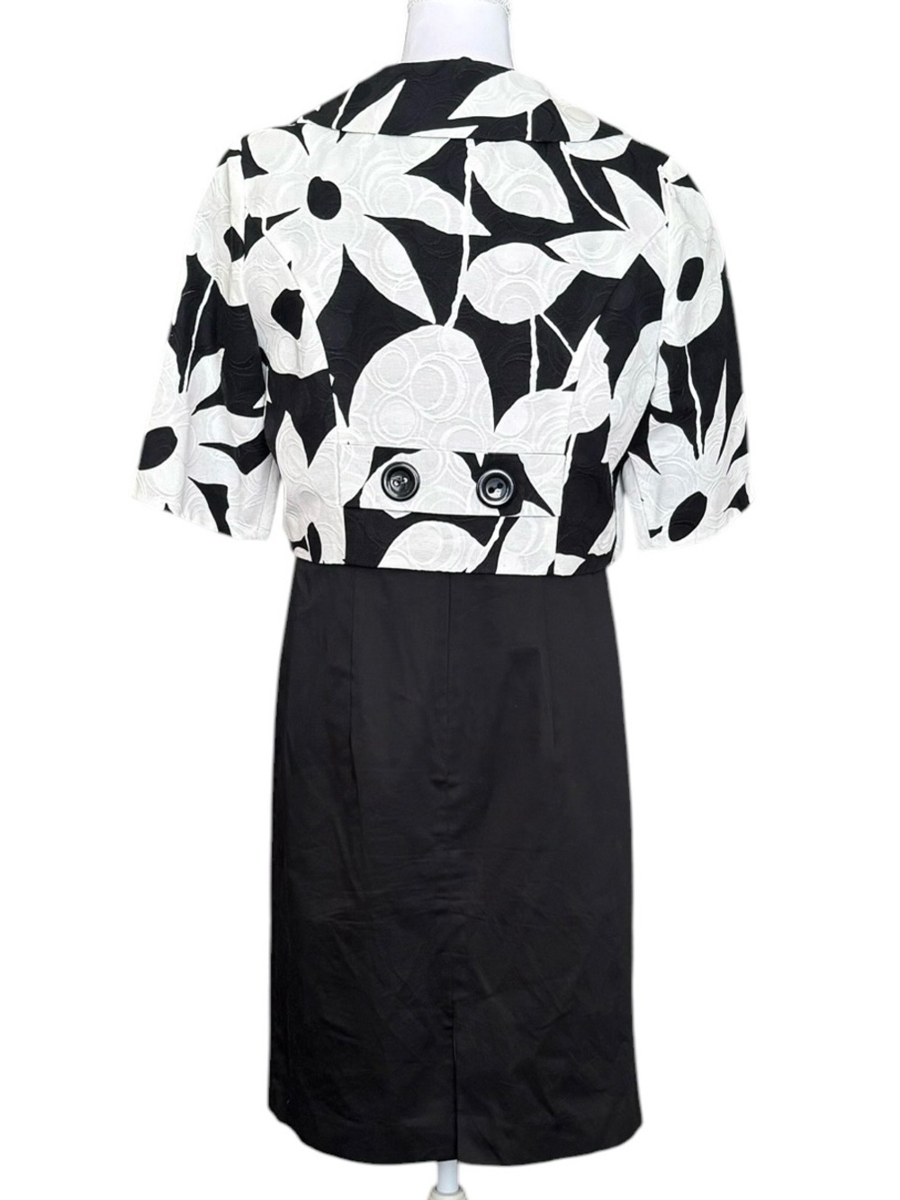 Coldwater Creek Dress w/ Jacket Set Outfit Suit Black White Floral 10P 10 Petite - Picture 2 of 7